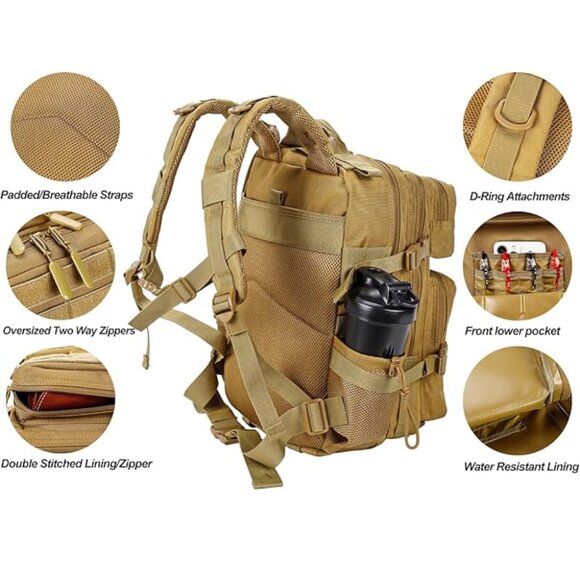 45L Tactical Backpack with Bottle Holder Waterproof Multi Compartment for Hiking - Picture 4 of 5